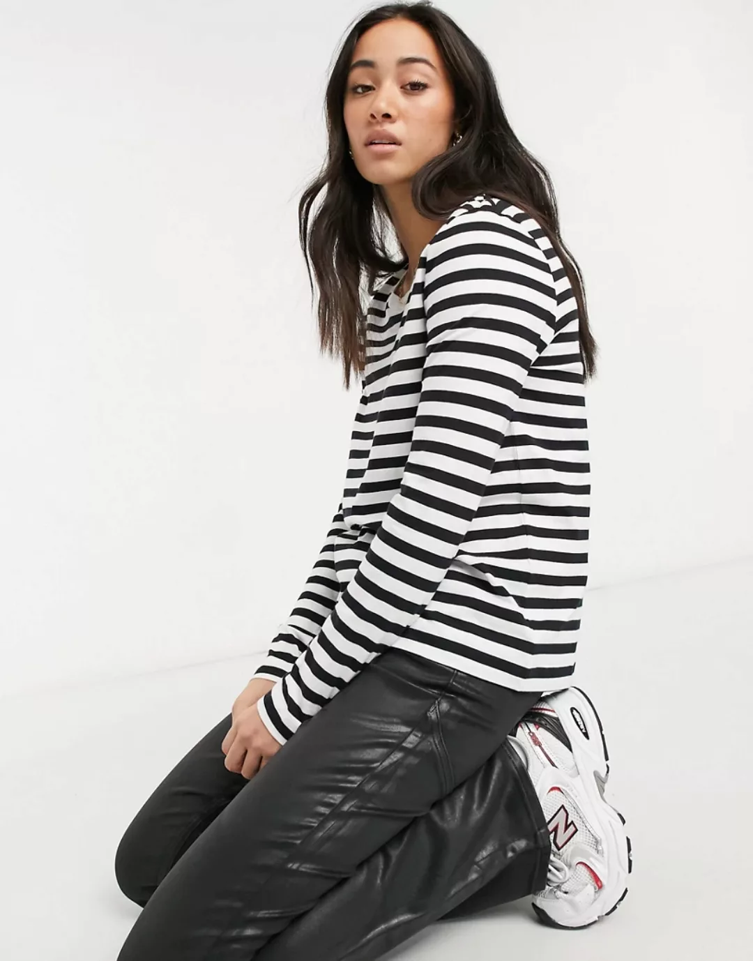 Selected Standard Langärmliges T-shirt Mit Streifen XL Black / Stripes Snow günstig online kaufen