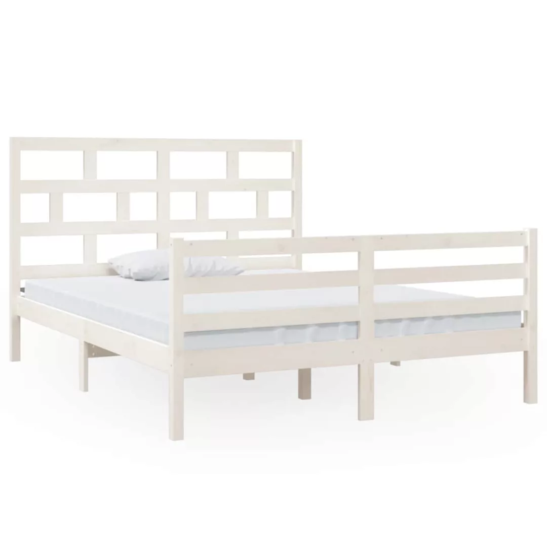 vidaXL Bettgestell Massivholzbett Weiß 150x200 cm 5FT King Size Bett Bettra günstig online kaufen