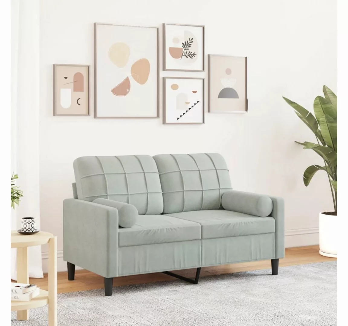 vidaXL Sofa, 2-Sitzer-Sofa mit Zierkissen Hellgrau 120 cm Samt günstig online kaufen