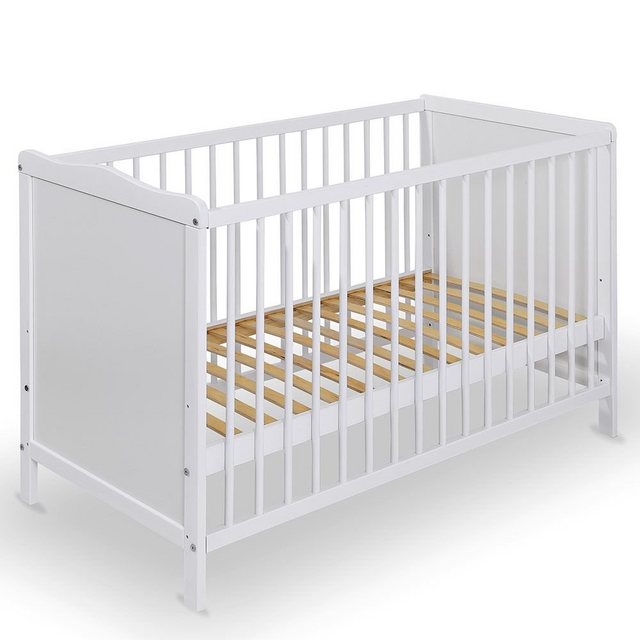 jonka Babybett Sina Kiefer - Weiß, Kinderbett 60 x 120 cm mit Schlupfspross günstig online kaufen