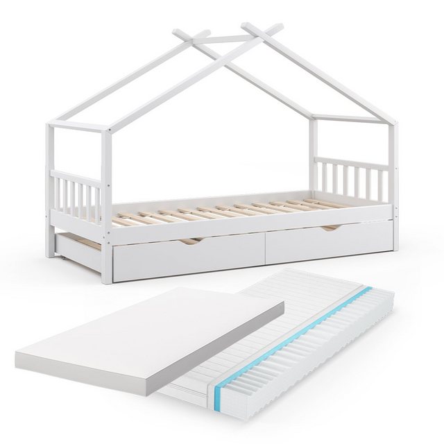 VitaliSpa® Hausbett Design, Weiß, 90x200 cm mit Gästebett und 2 Matratzen günstig online kaufen