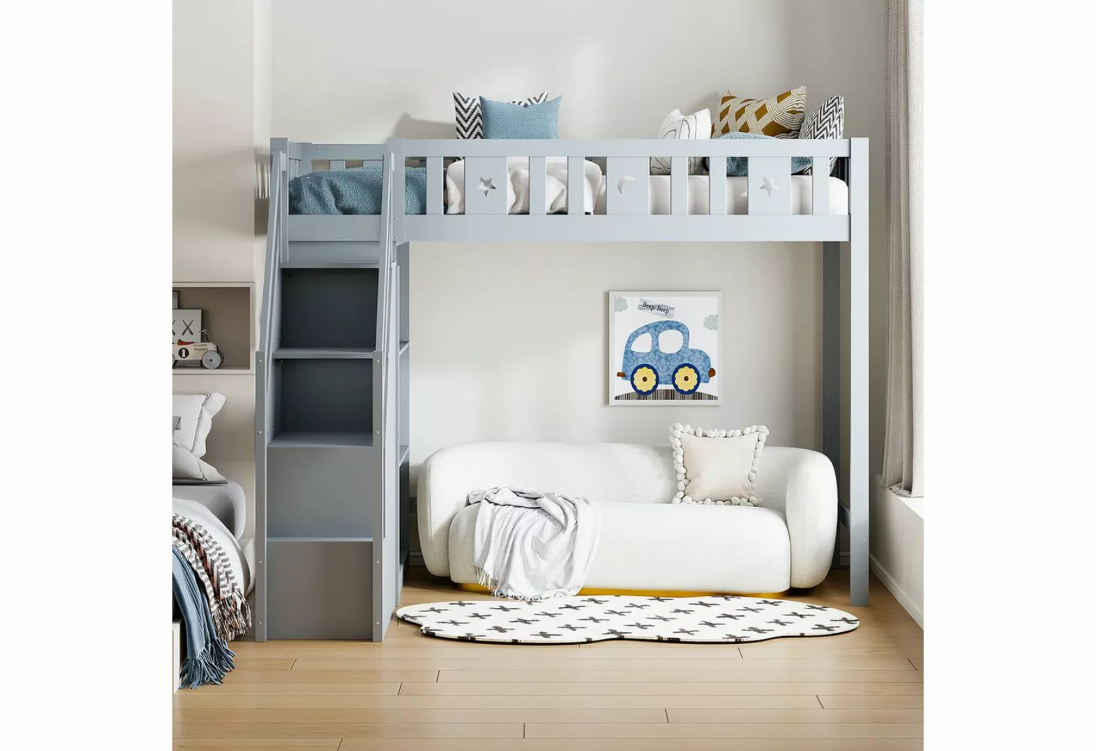 OKWISH Kinderbett Einzelbett Stauraumbett, Massivholzrahmen Kinderbett (mit günstig online kaufen