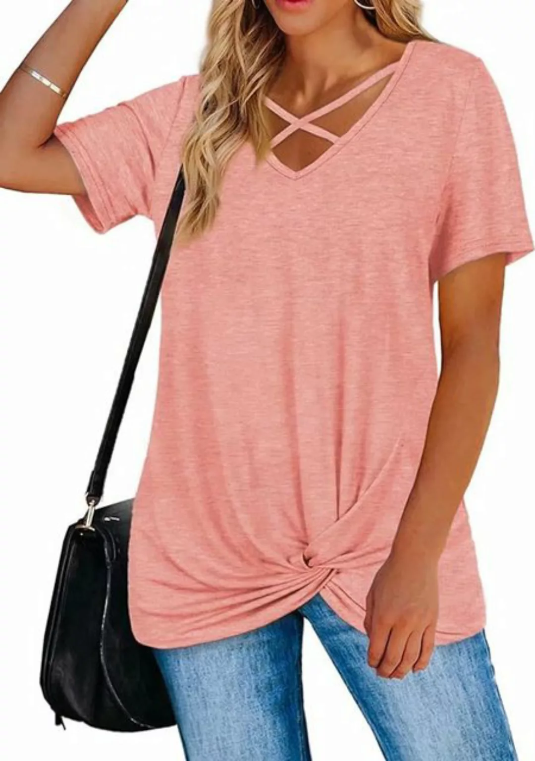 KIKI T-Shirt infarbiges lässiges lockeres Damen-T-Shirt günstig online kaufen