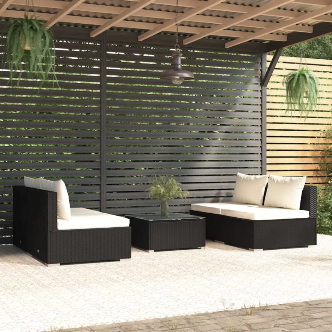 Vidaxl 5-tlg. Garten-lounge-set Mit Kissen Poly Rattan Schwarz günstig online kaufen