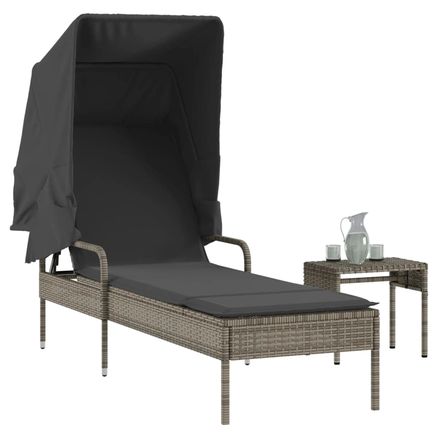 vidaXL Sonnenliege mit Dach und Tisch Grau Poly Rattan günstig online kaufen