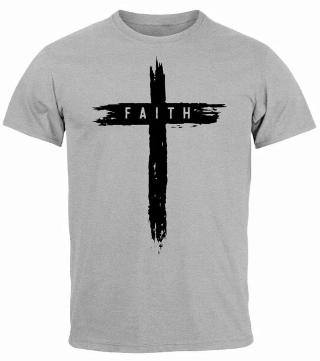 Neverless Print-Shirt Herren T-Shirt Printshirt Aufdruck Kreuz Cross Faith günstig online kaufen