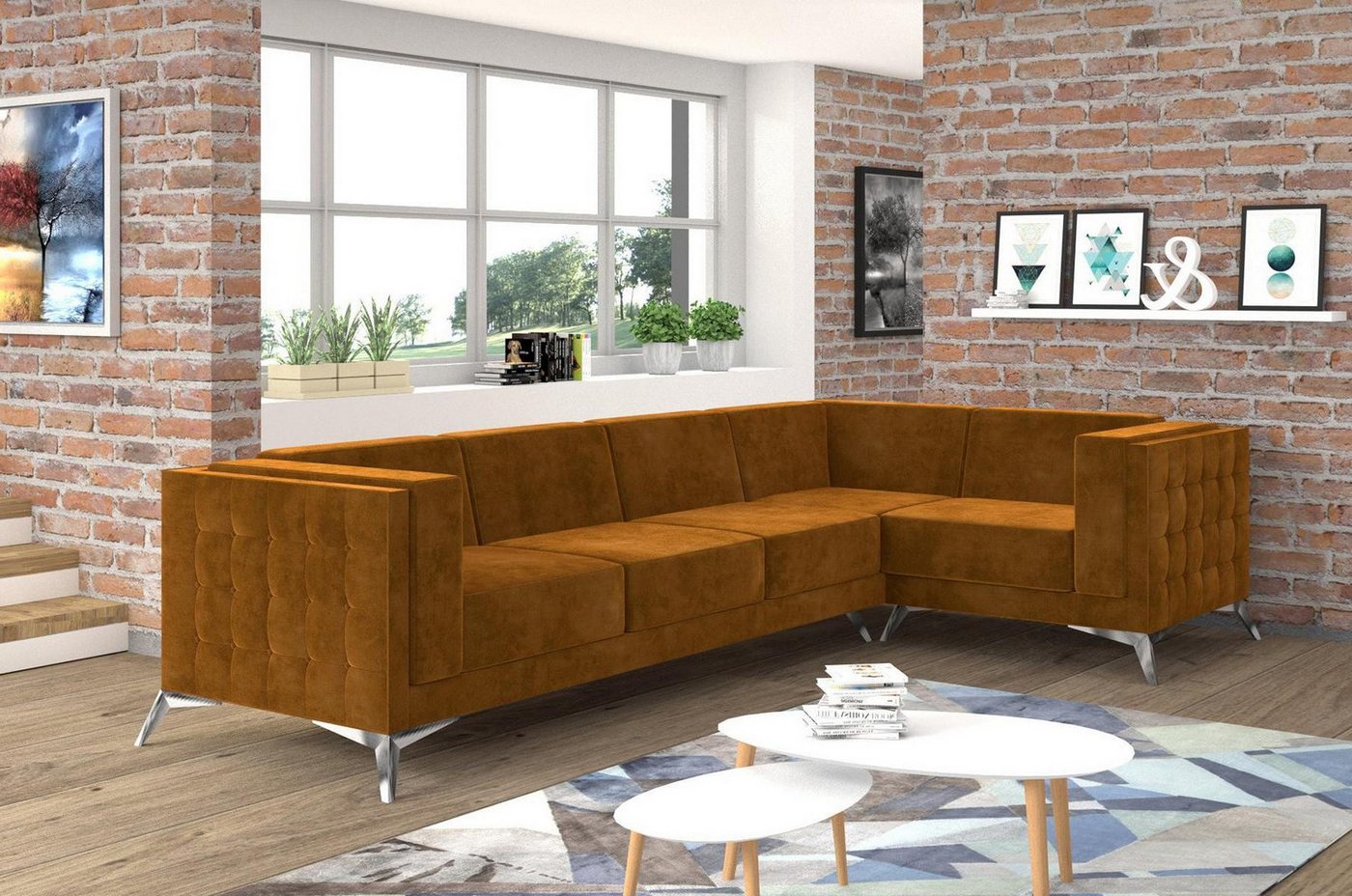 Xlmoebel Ecksofa Modernes Ecksofa in L-Form in orangefarbenem Textilstoff - günstig online kaufen