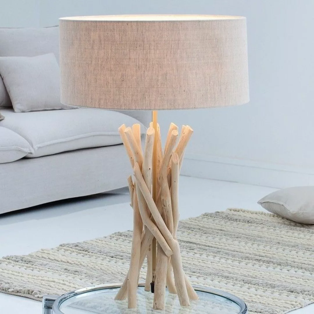 Tischlampe KEMANG Beige aus Treibholz handgefertigt 60cm H?he günstig online kaufen