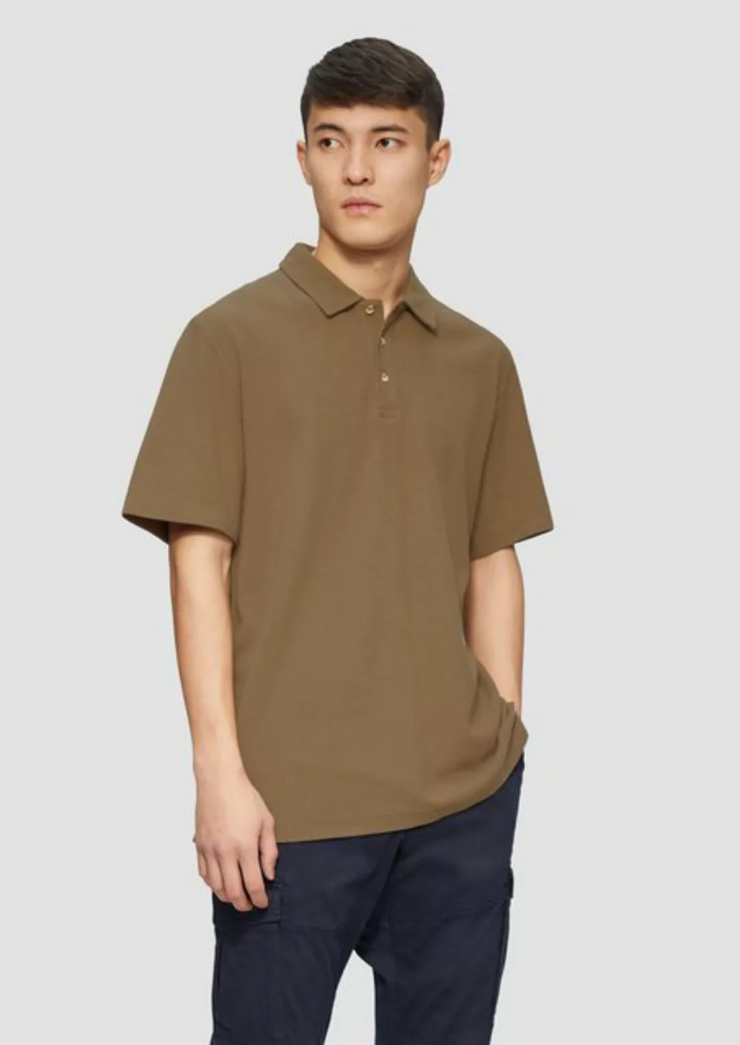 s.Oliver Kurzarmshirt Poloshirt mit Waffelstruktur und Logo-Patch Logo günstig online kaufen