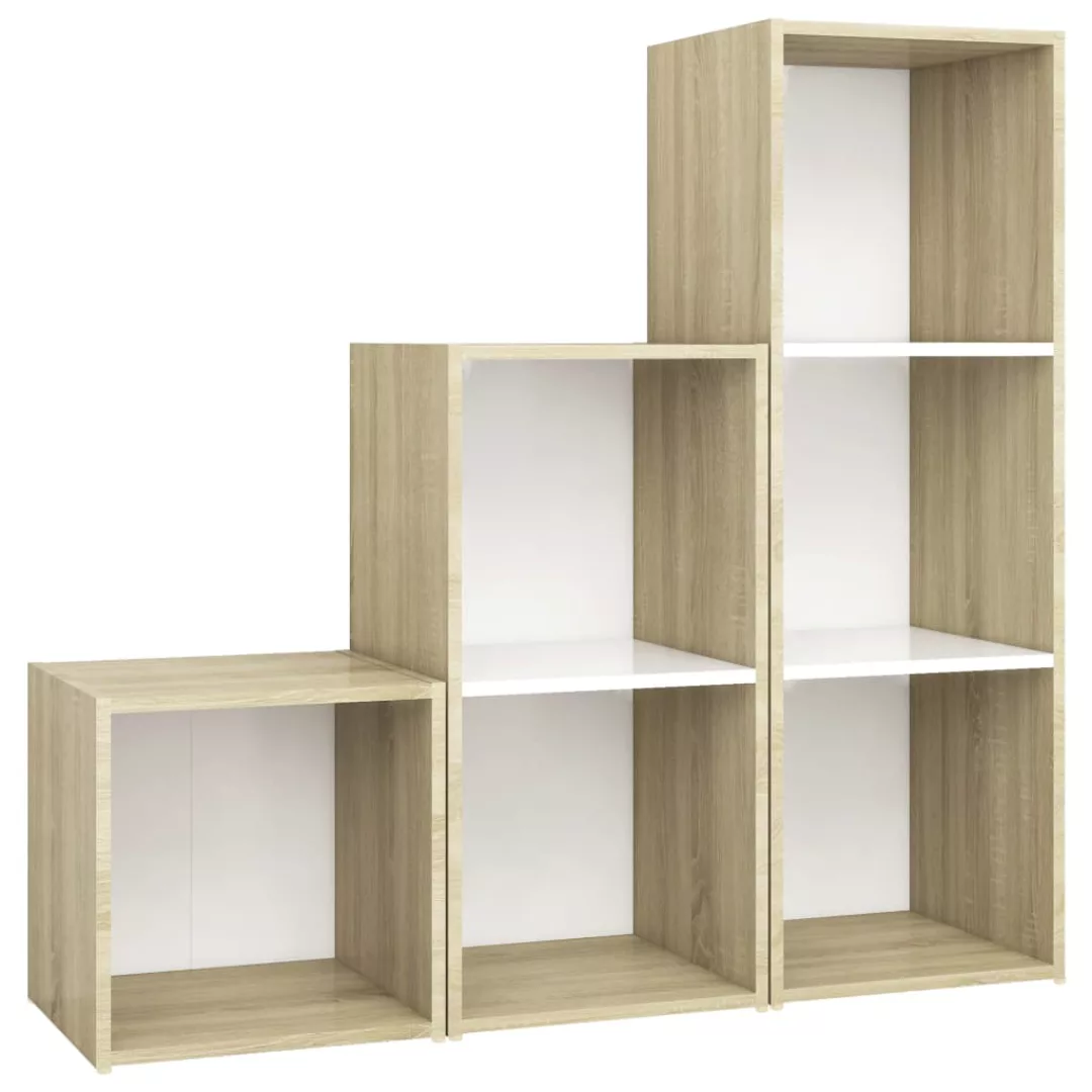 3-tlg. Tv-schrank-set Weiß Sonoma-eiche Spanplatte günstig online kaufen