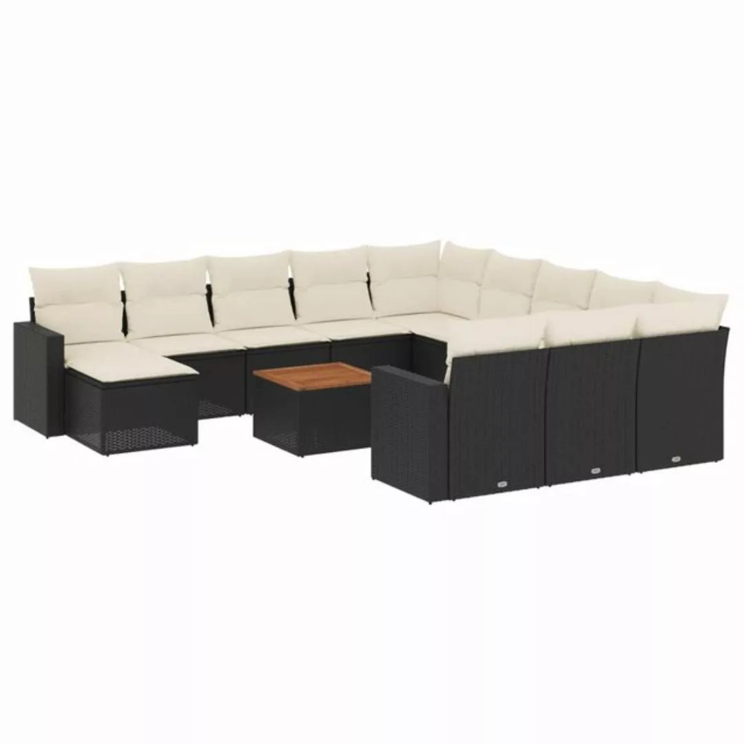 vidaXL Sofaelement 13-tlg. Garten-Sofagarnitur mit Kissen Schwarz Poly Ratt günstig online kaufen