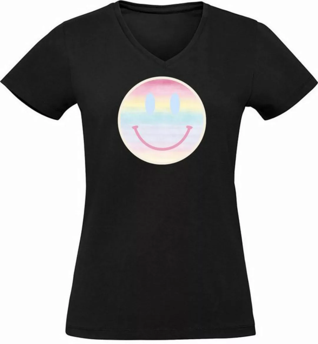 MyDesign24 T-Shirt Damen Smiley Print Shirt - Lächelnder pastellfarbener Sm günstig online kaufen