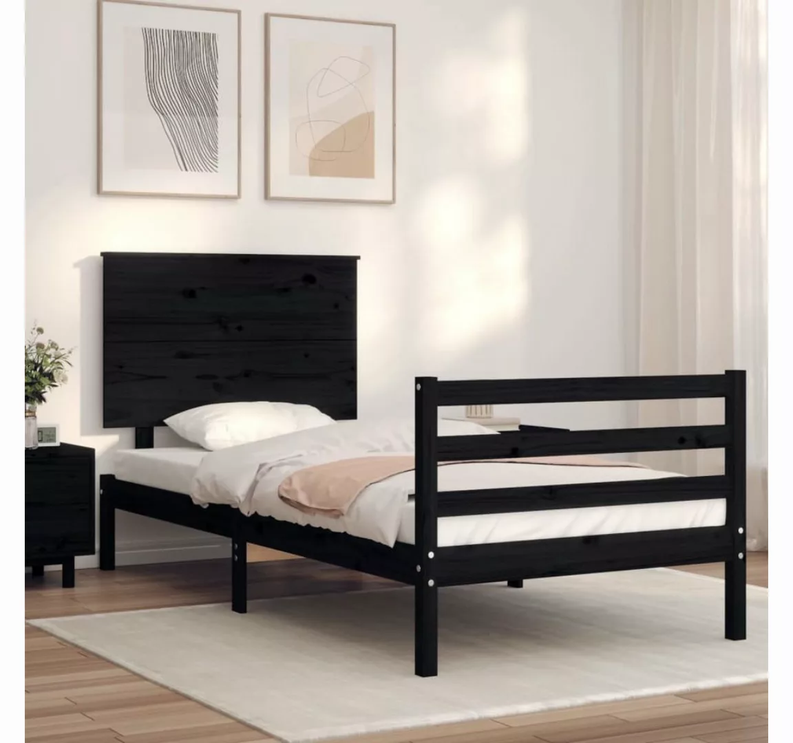 vidaXL Bett Massivholzbett mit Kopfteil Schwarz 90x200 cm günstig online kaufen