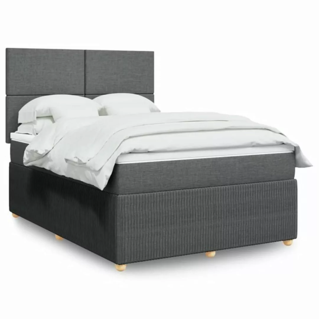 vidaXL Boxspringbett, Boxspringbett mit Matratze Dunkelgrau 140x200 cm Stof günstig online kaufen