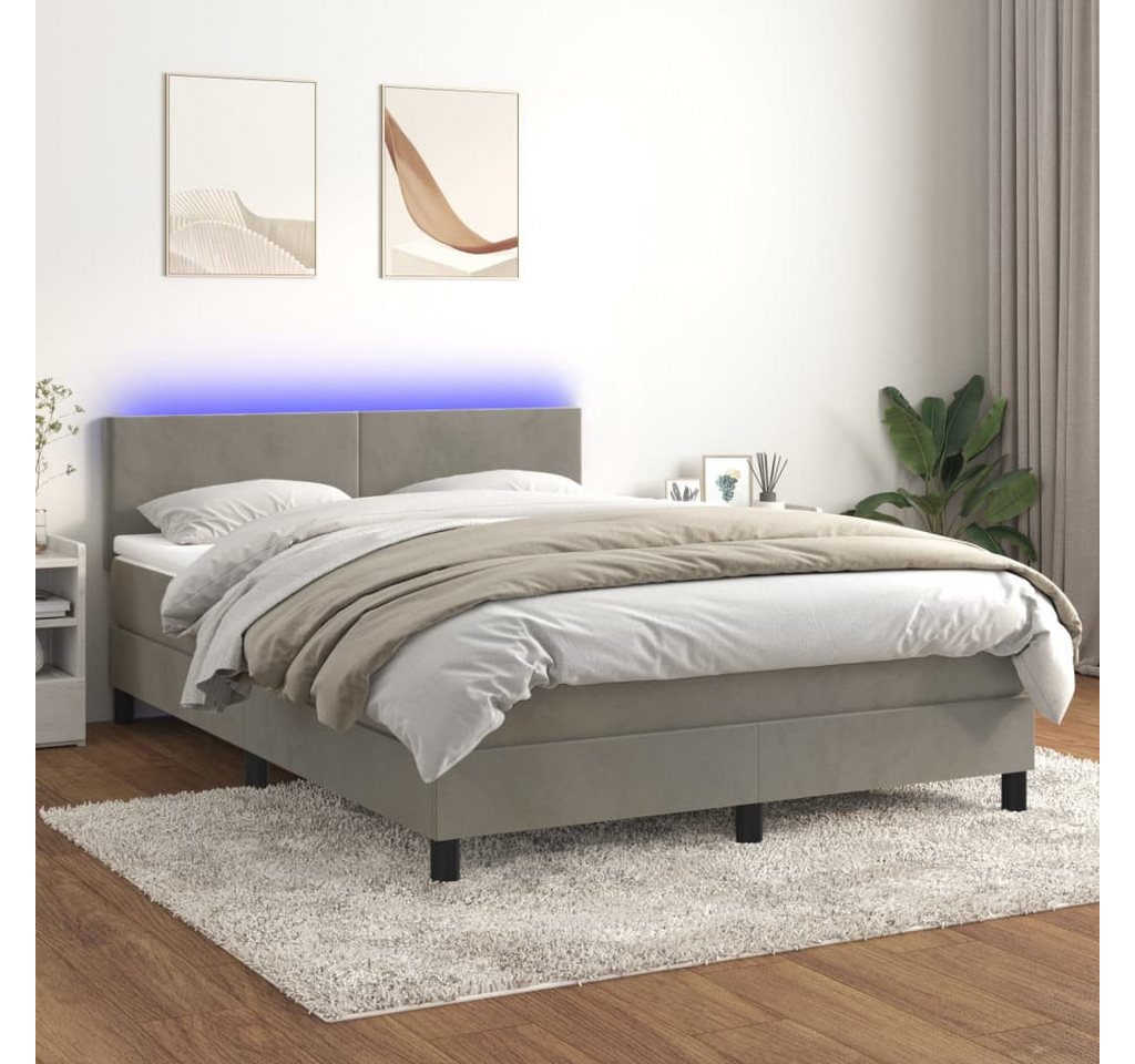 vidaXL Boxspringbett Boxspringbett mit Matratze LED Hellgrau 140x200 cm Sam günstig online kaufen