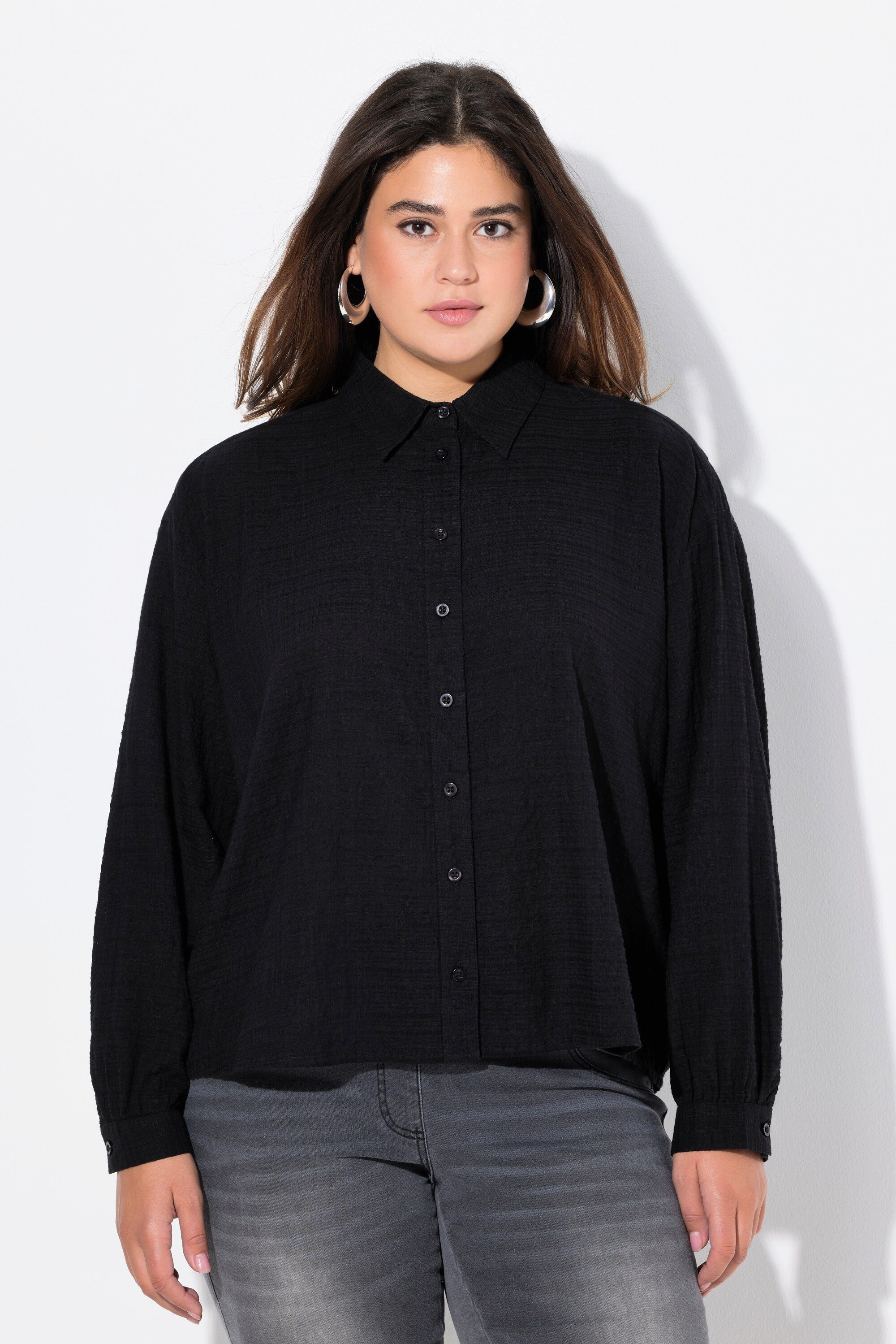 Ulla Popken Hemdbluse Hemdbluse Oversized Hemdkragen günstig online kaufen