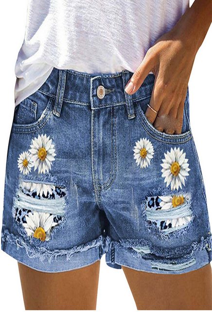 CHENIN Jeansshorts Bedruckte jeansshorts für damen mit hoher taille Bedruck günstig online kaufen