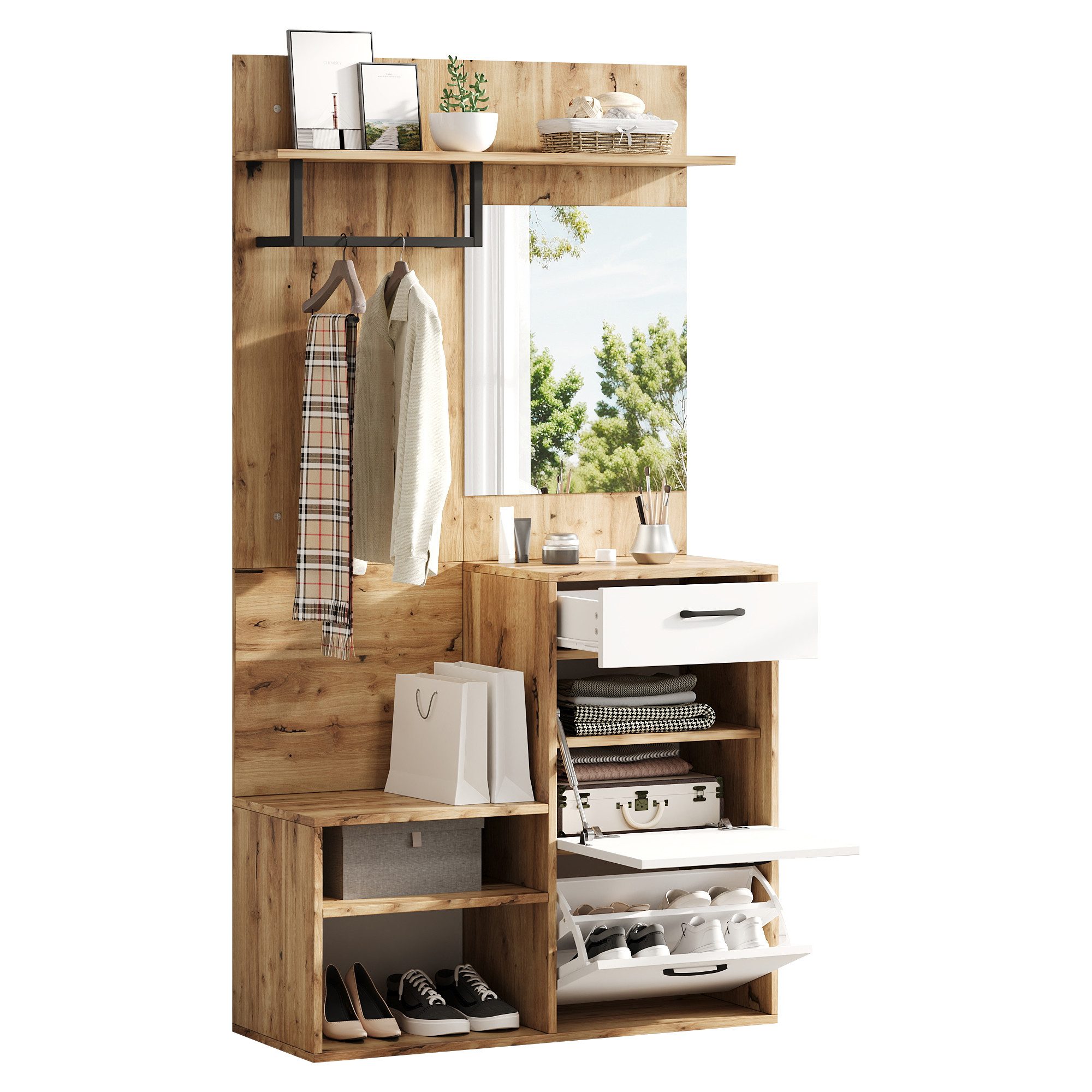 MODFU Garderoben-Set halboffenen Stauraum, (Kompaktgarderobe, Flurschrank, günstig online kaufen