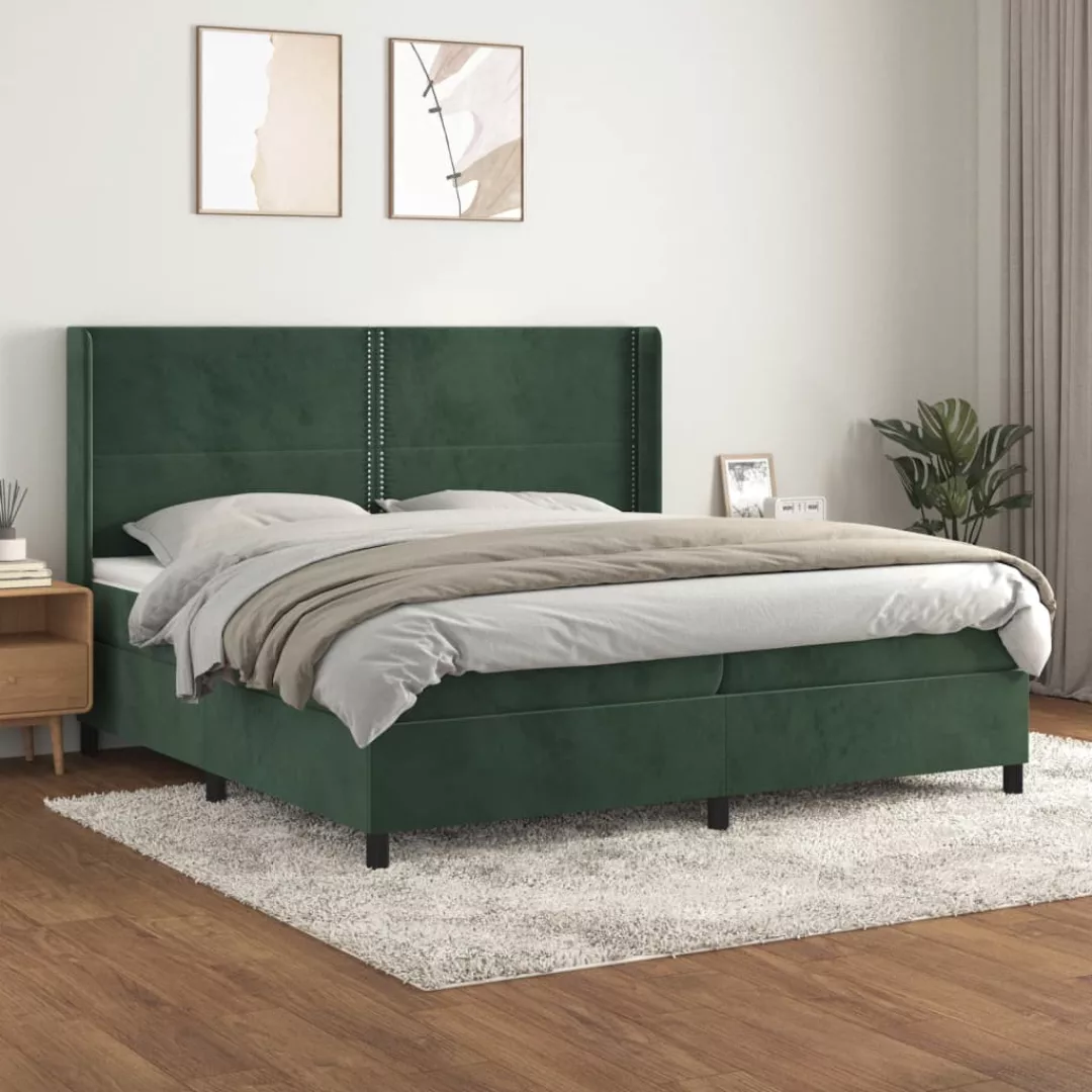 vidaXL Bettgestell Boxspringbett mit Matratze Dunkelgrün 200x200 cm Samt Be günstig online kaufen