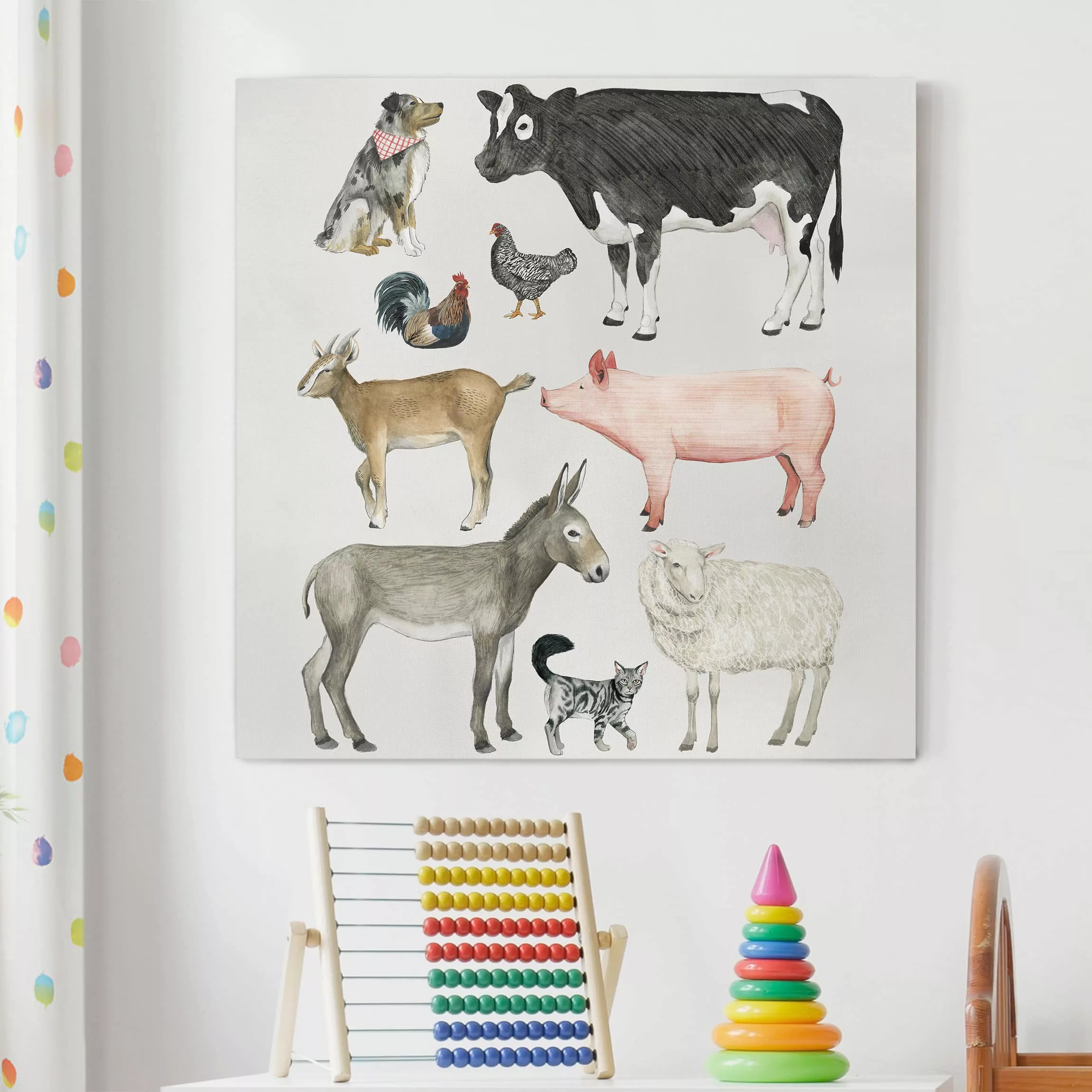 Leinwandbild Kinderzimmer - Quadrat Bauernhof Tierfamilie I günstig online kaufen