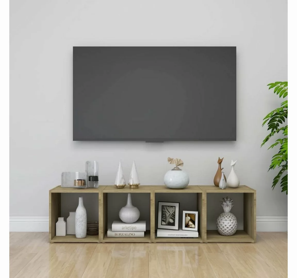 vidaXL TV-Schrank TV-Schränke 4 Stk Weiß Sonoma-Eiche 37x35x37 cm Spanplatt günstig online kaufen