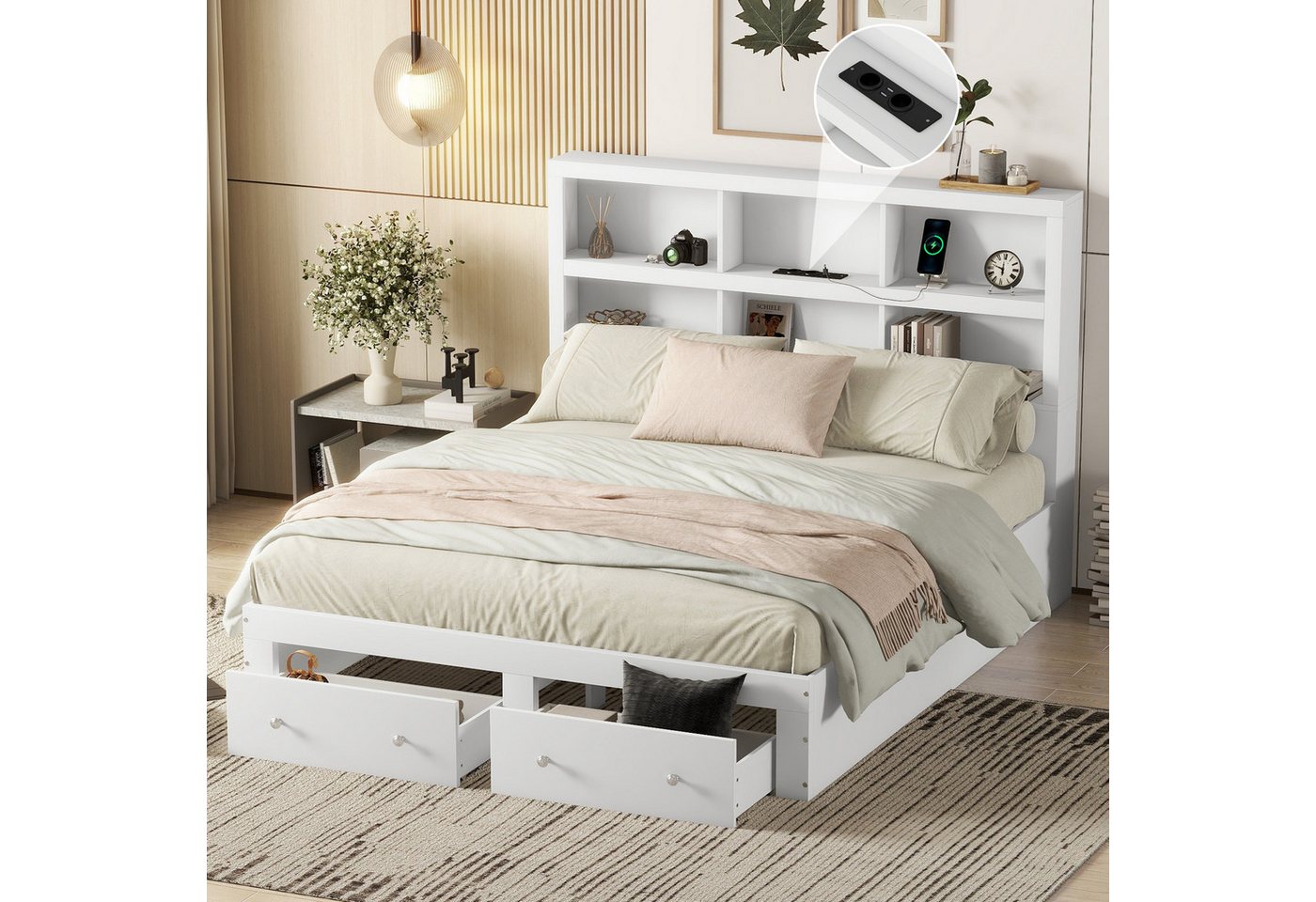 TavilaEcon Holzbett Doppelbett Kingsize-Plattformbett mit zwei Schubladen, günstig online kaufen