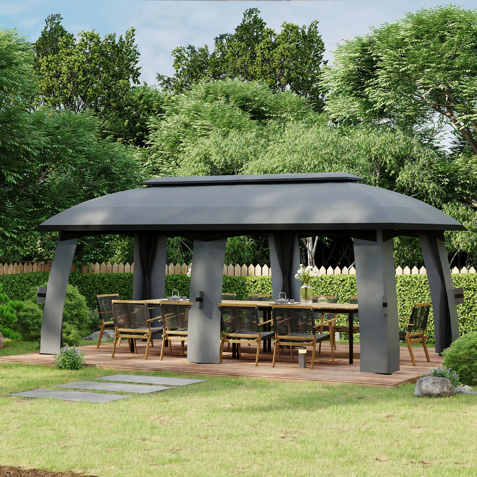Outsunny Pavillon, 3 x 6 m Partyzelt mit Doppeldach, Gartenpavillon, Bierze günstig online kaufen
