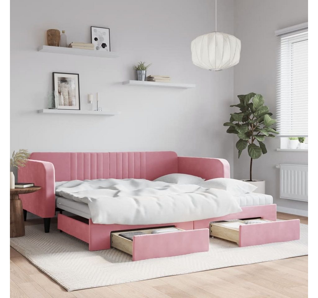 vidaXL Bett Tagesbett Ausziehbar mit Schubladen Rosa 100x200 cm Samt günstig online kaufen