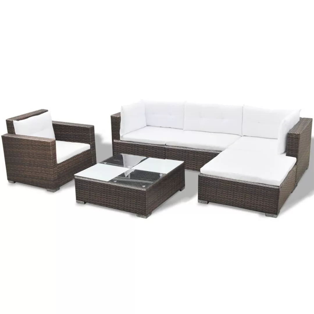 Vidaxl 6-tlg. Garten-lounge-set Mit Kissen Poly Rattan Braun günstig online kaufen