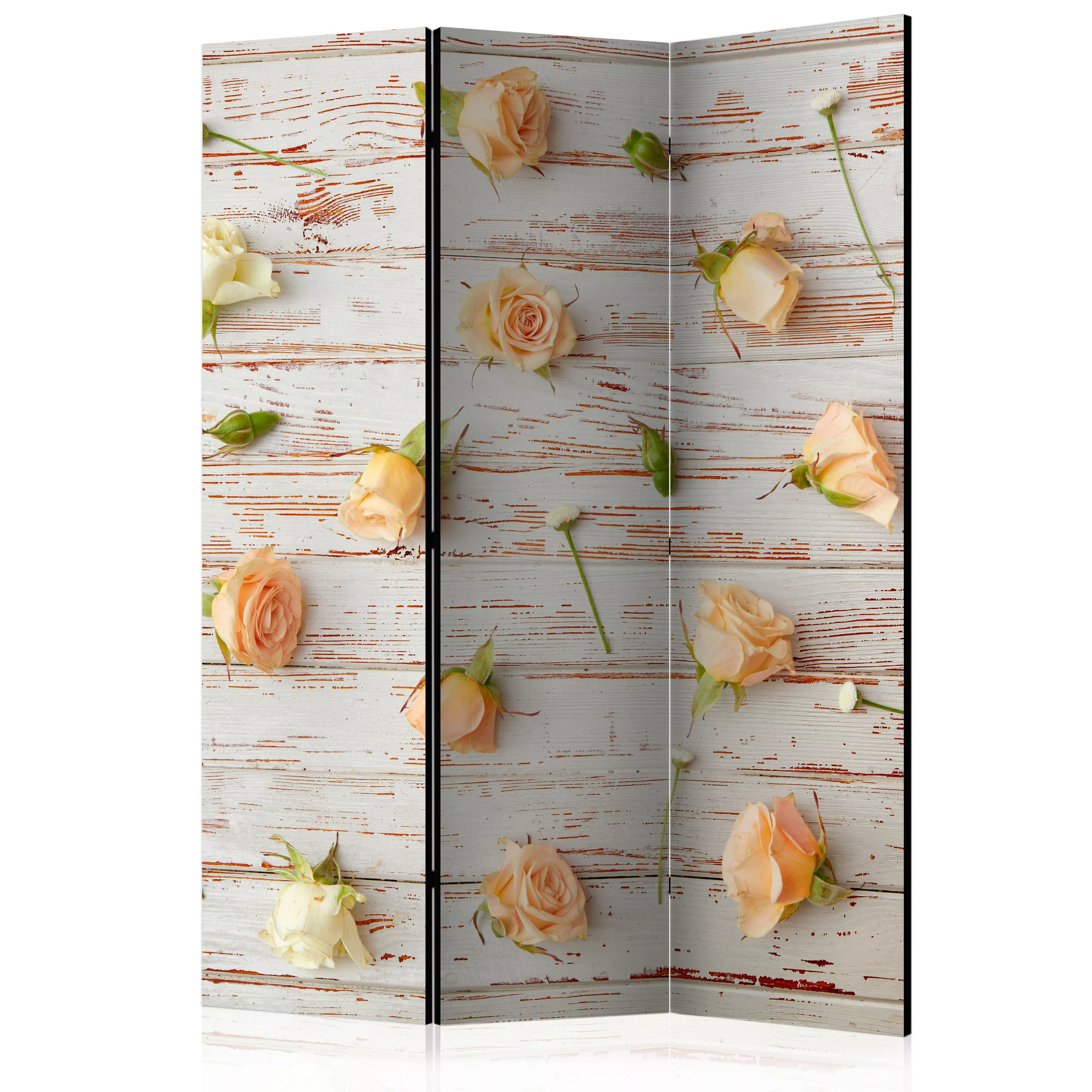 3-teiliges Paravent - Wood & Roses [room Dividers] günstig online kaufen
