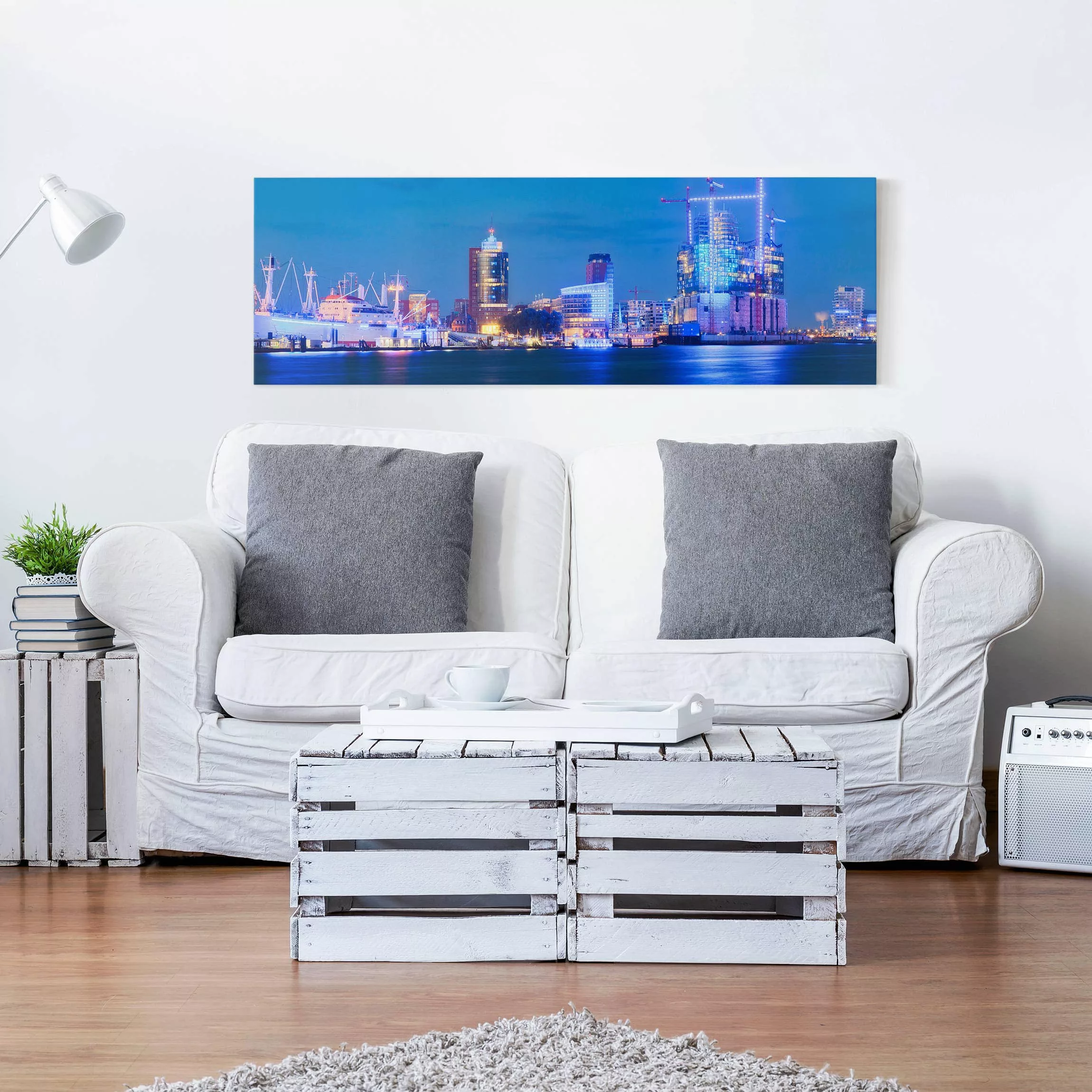 Leinwandbild Hamburg - Panorama Hamburger Hafen günstig online kaufen