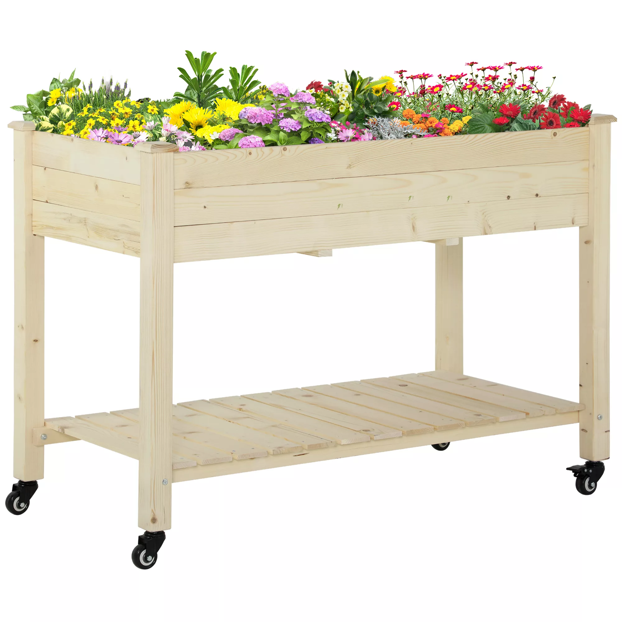 Outsunny Hochbeet mit rädern Pflanztisch Blumenkasten mit Abfluss Massivhol günstig online kaufen