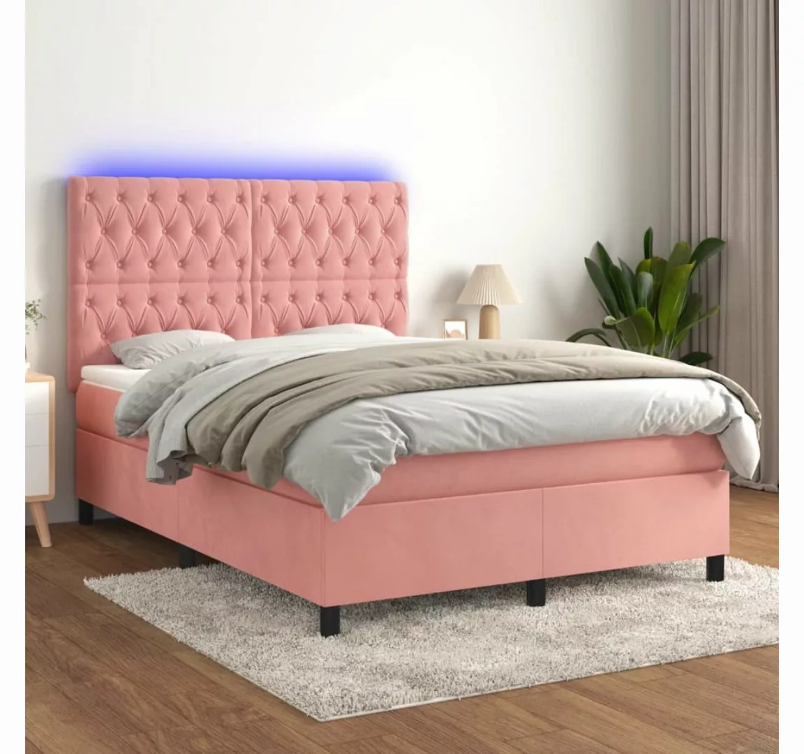 vidaXL Boxspringbett Boxspringbett mit Matratze & LED Samt (140 x 190 cm, R günstig online kaufen