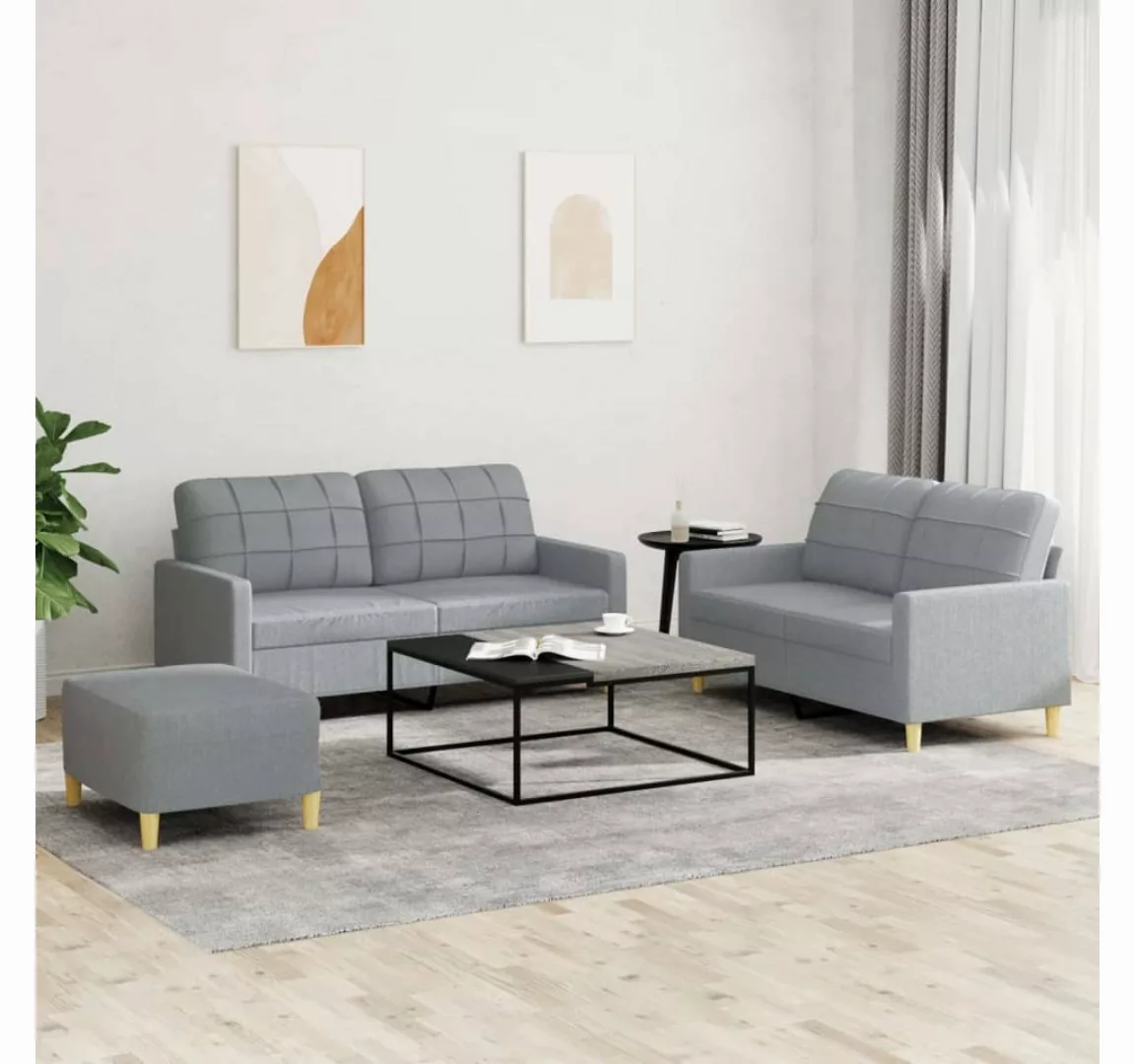 vidaXL Sofa Sofagarnitur mit Kissen Stoff, Standard + Fusshocker, Hellgrau günstig online kaufen