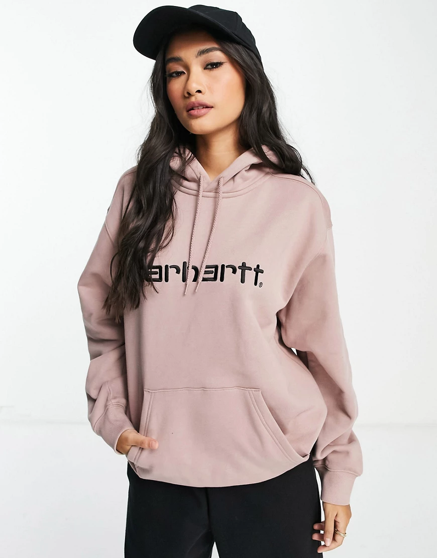 Carhartt WIP – Locker geschnittener Kapuzenpullover in erdigem Rosa mit Log günstig online kaufen