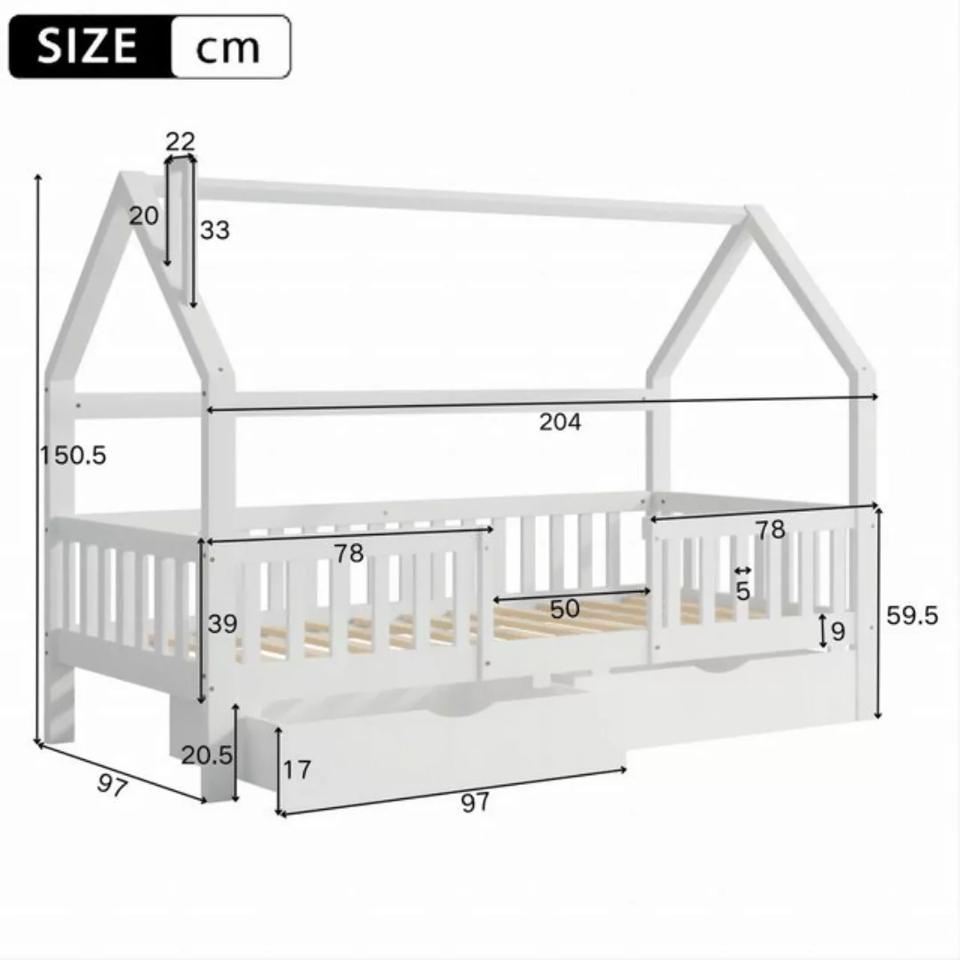 FUROKOY Hausbett Kinderbett Hausbett 90 x 200 cm, Haus Bett mit Schornstein günstig online kaufen