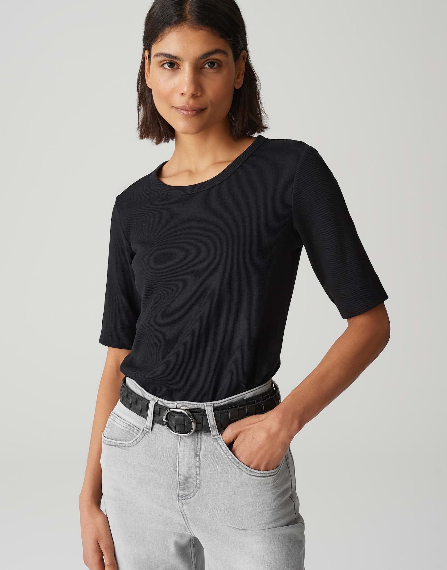 OPUS Kurzarmshirt Feines Rippshirt SUSTAFA Slim günstig online kaufen
