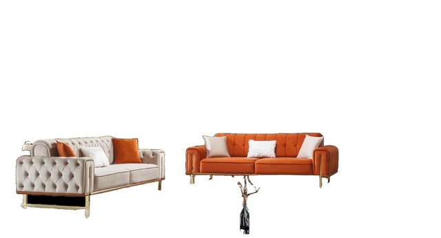 JVmoebel Chesterfield-Sofa Luxus Weiß-Orange Chesterfield Sofagarnitur Mode günstig online kaufen