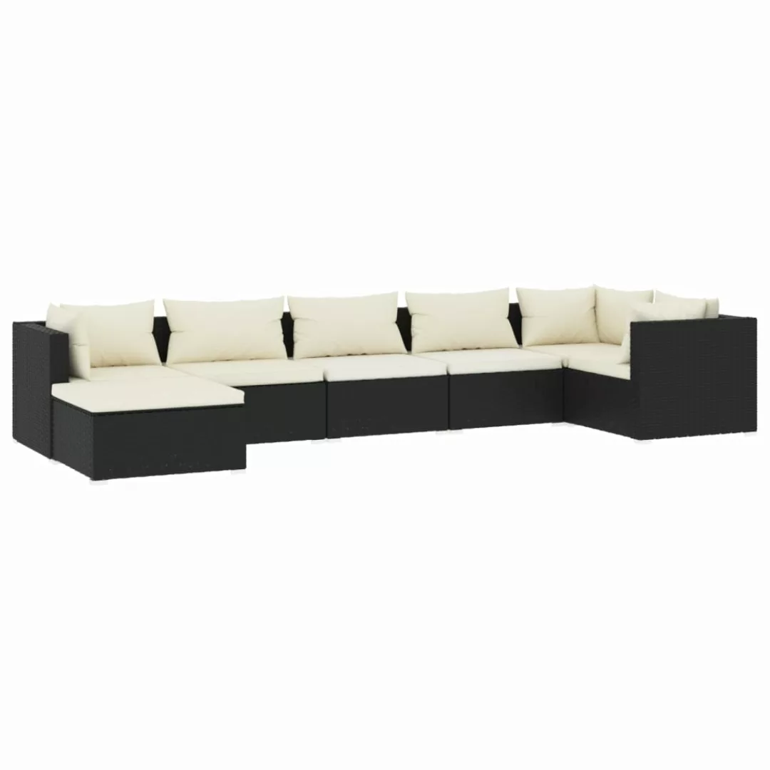 Vidaxl 7-tlg. Garten-lounge-set Mit Kissen Poly Rattan Schwarz günstig online kaufen