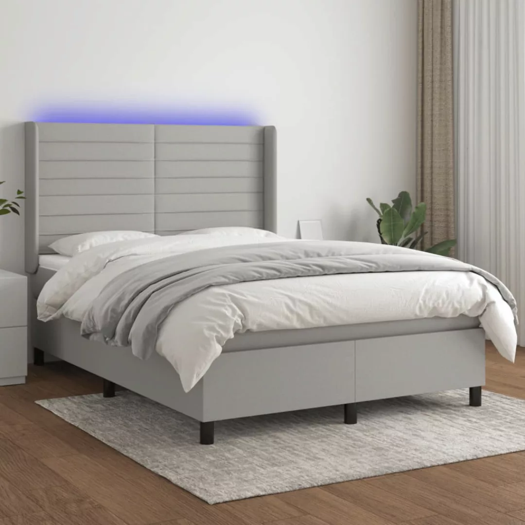 Vidaxl Boxspringbett Mit Matratze & Led Hellgrau 140x200 Cm Stoff günstig online kaufen