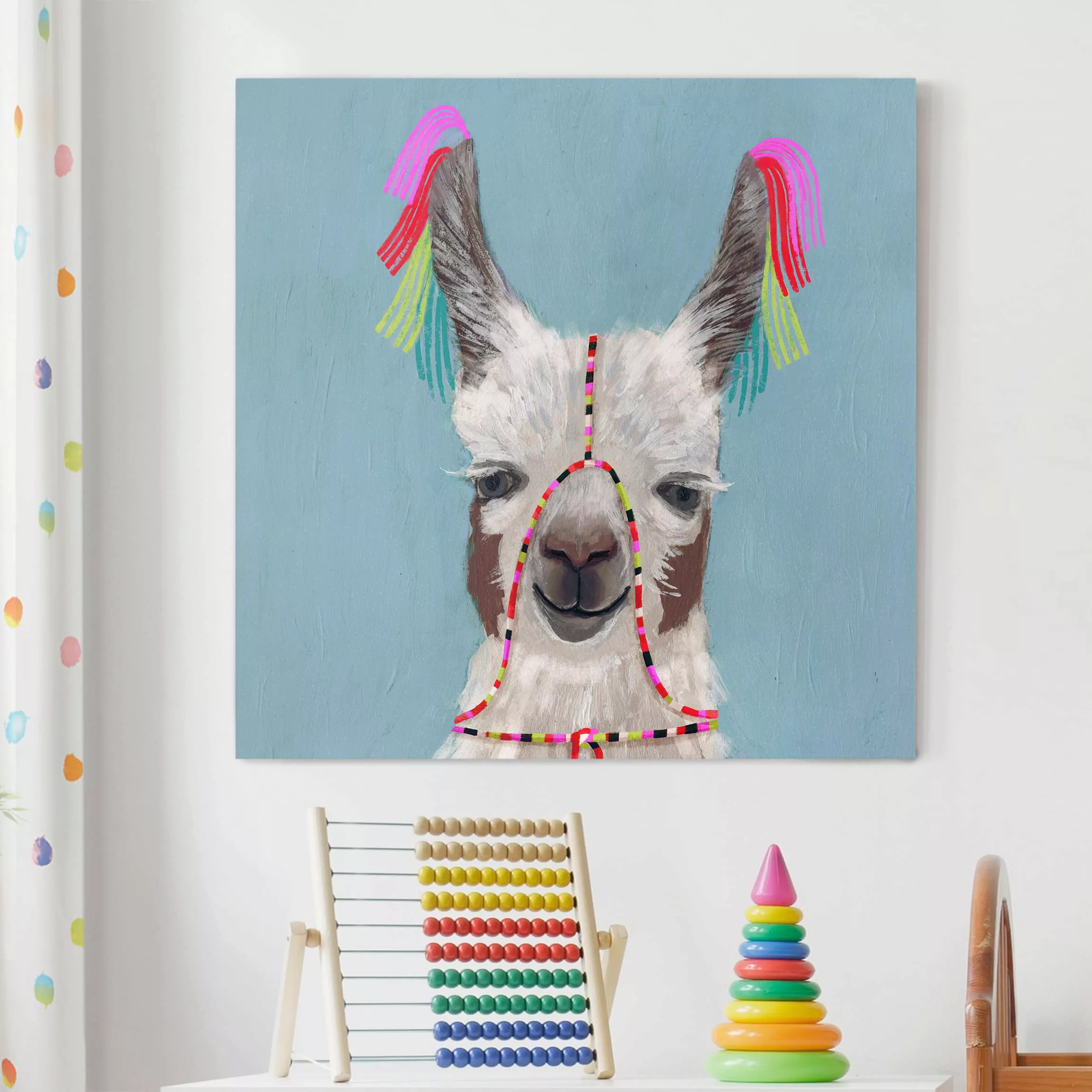 Leinwandbild Tiere - Quadrat Lama mit Schmuck III günstig online kaufen