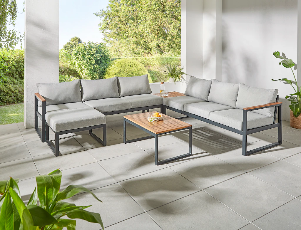 KONIFERA Gartenlounge-Set "Rhodos", (Set, 5 tlg., 2xBank,1xHocker, 1xTisch günstig online kaufen