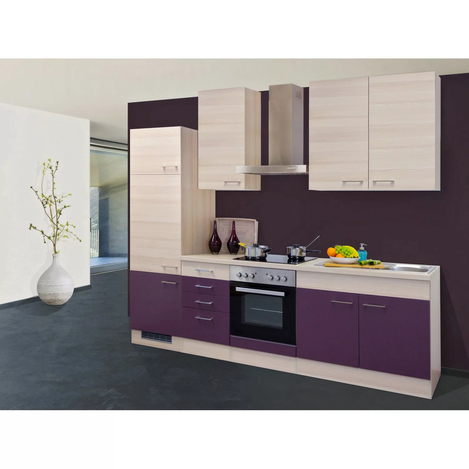 Flex-Well Exclusiv Küchenzeile Focus 270 cm Akazie-Aubergine günstig online kaufen