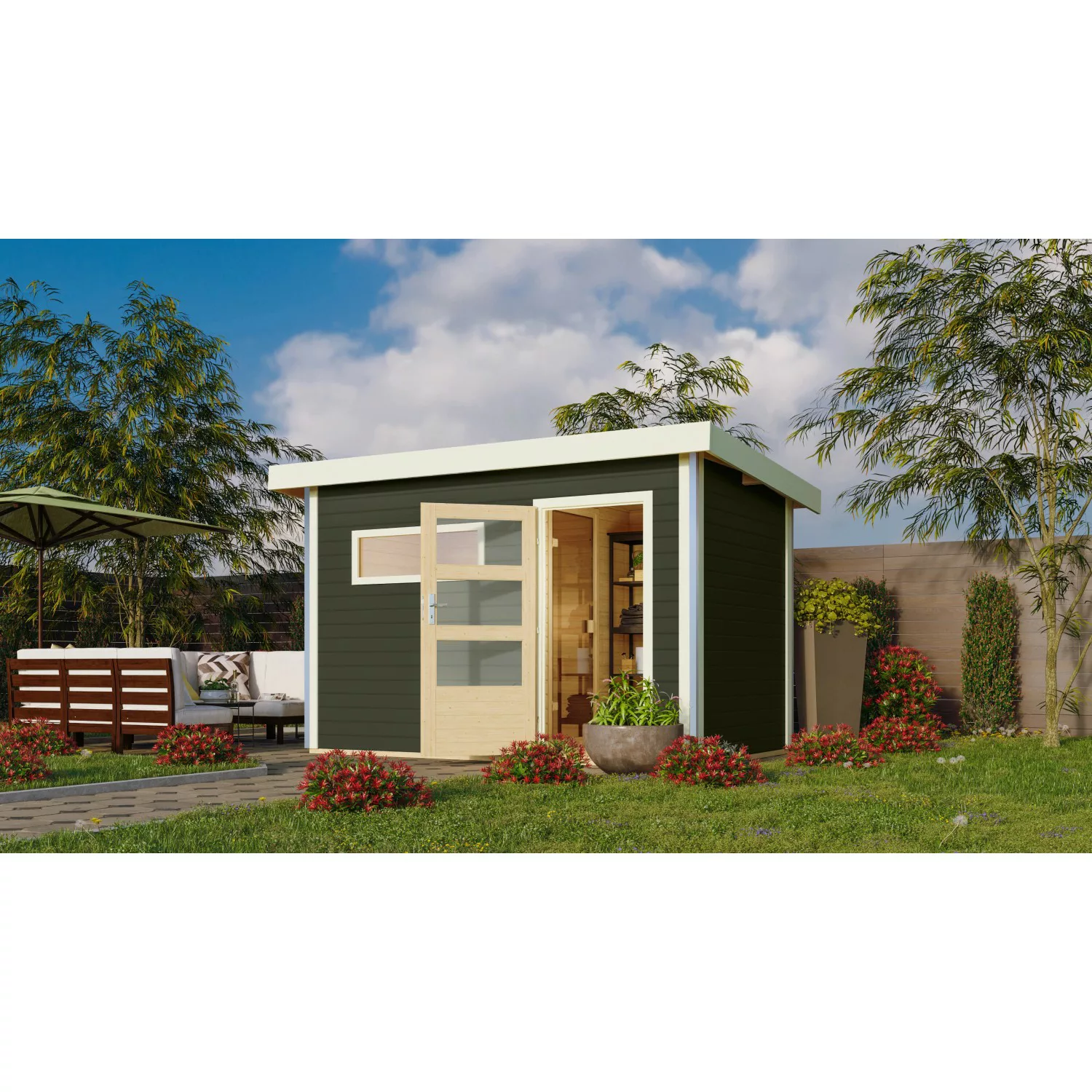 Karibu Saunahaus Hendrik 1 mit Fenster und Bio-Ofen 9kW inkl. ext. Strg. günstig online kaufen