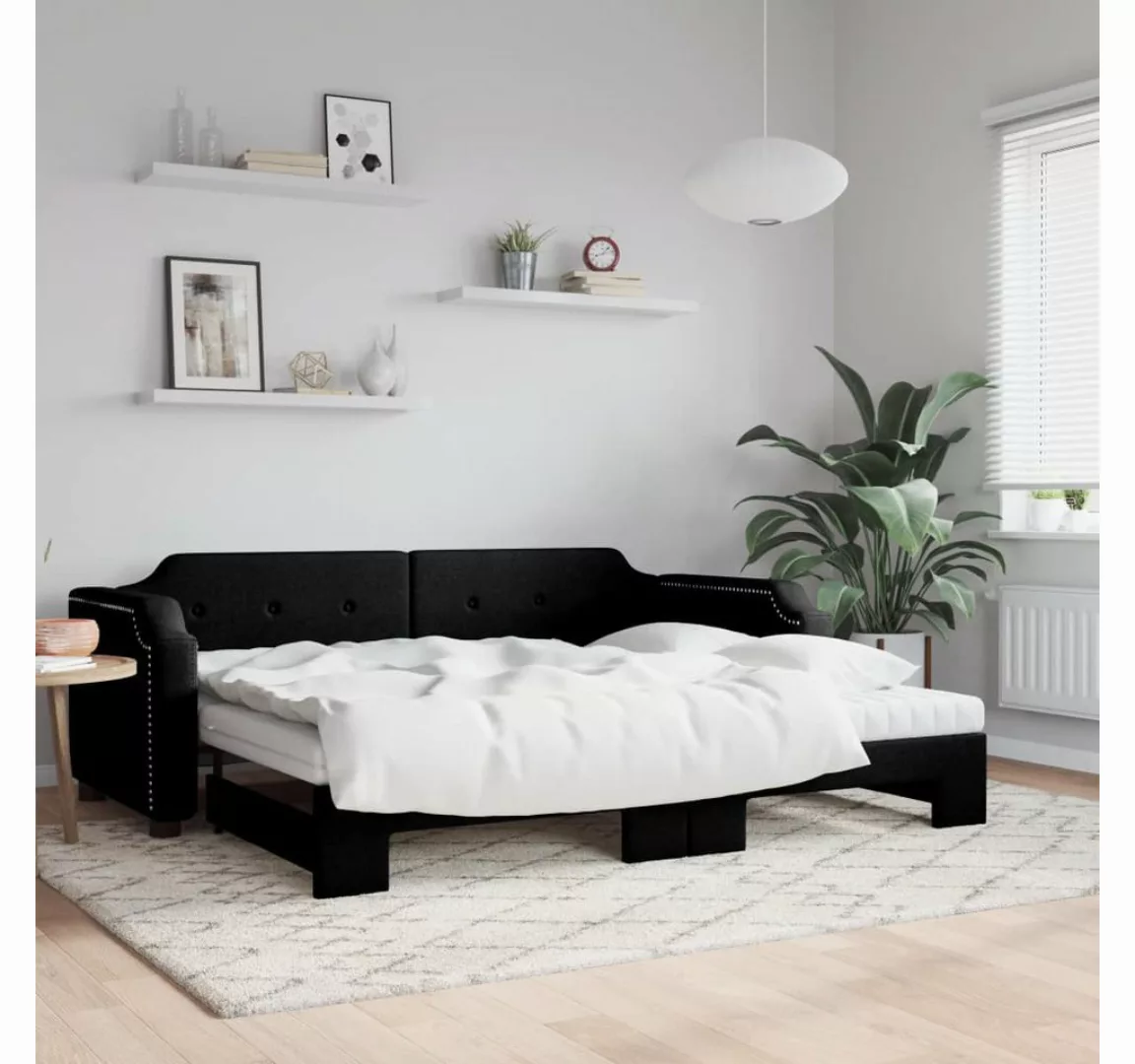 vidaXL Gästebett Gästebett Tagesbett Ausziehbar mit Matratzen Schwarz 90x19 günstig online kaufen