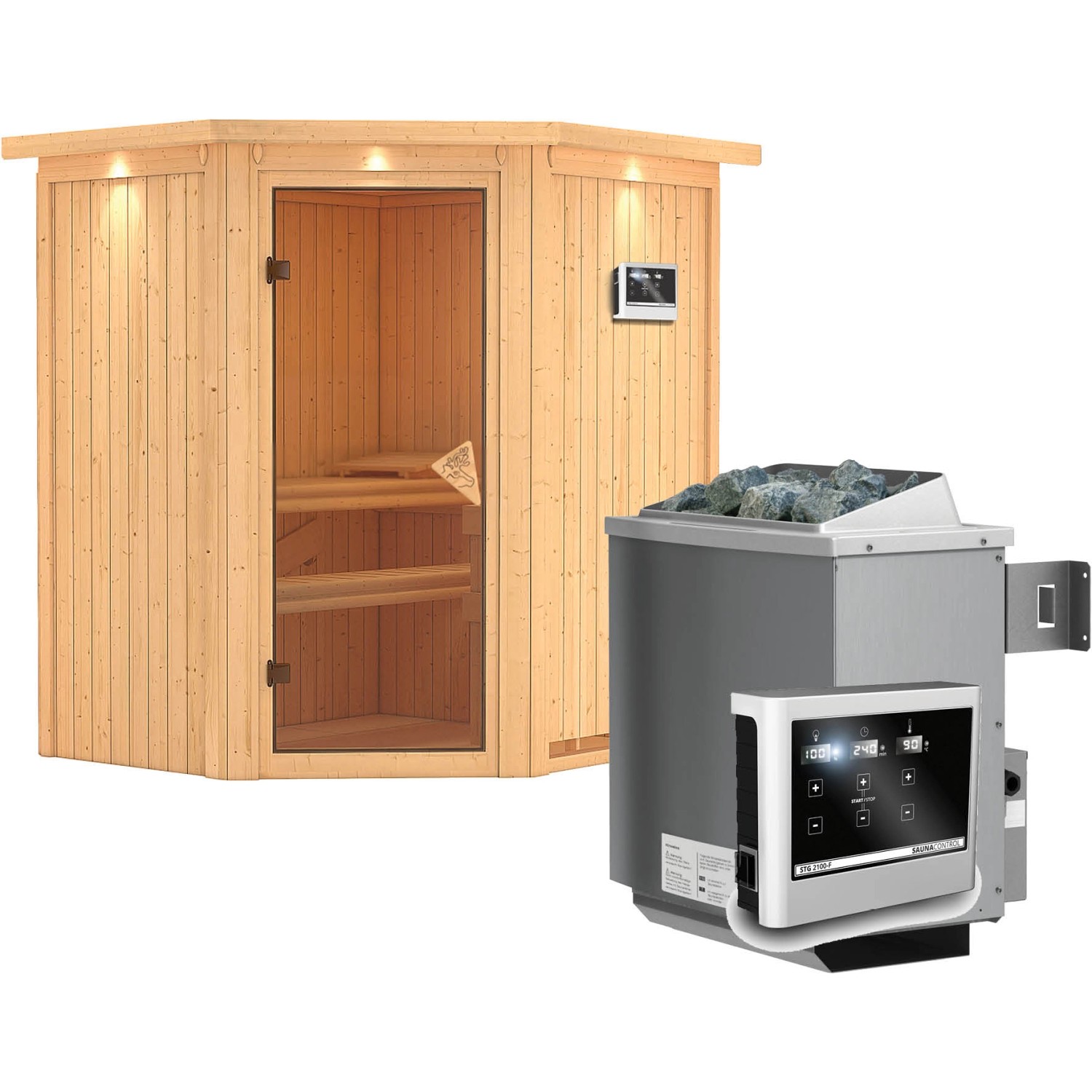 Karibu Sauna Tjorven + Ofen ext. Strg. Easy, Holz-Glastür günstig online kaufen