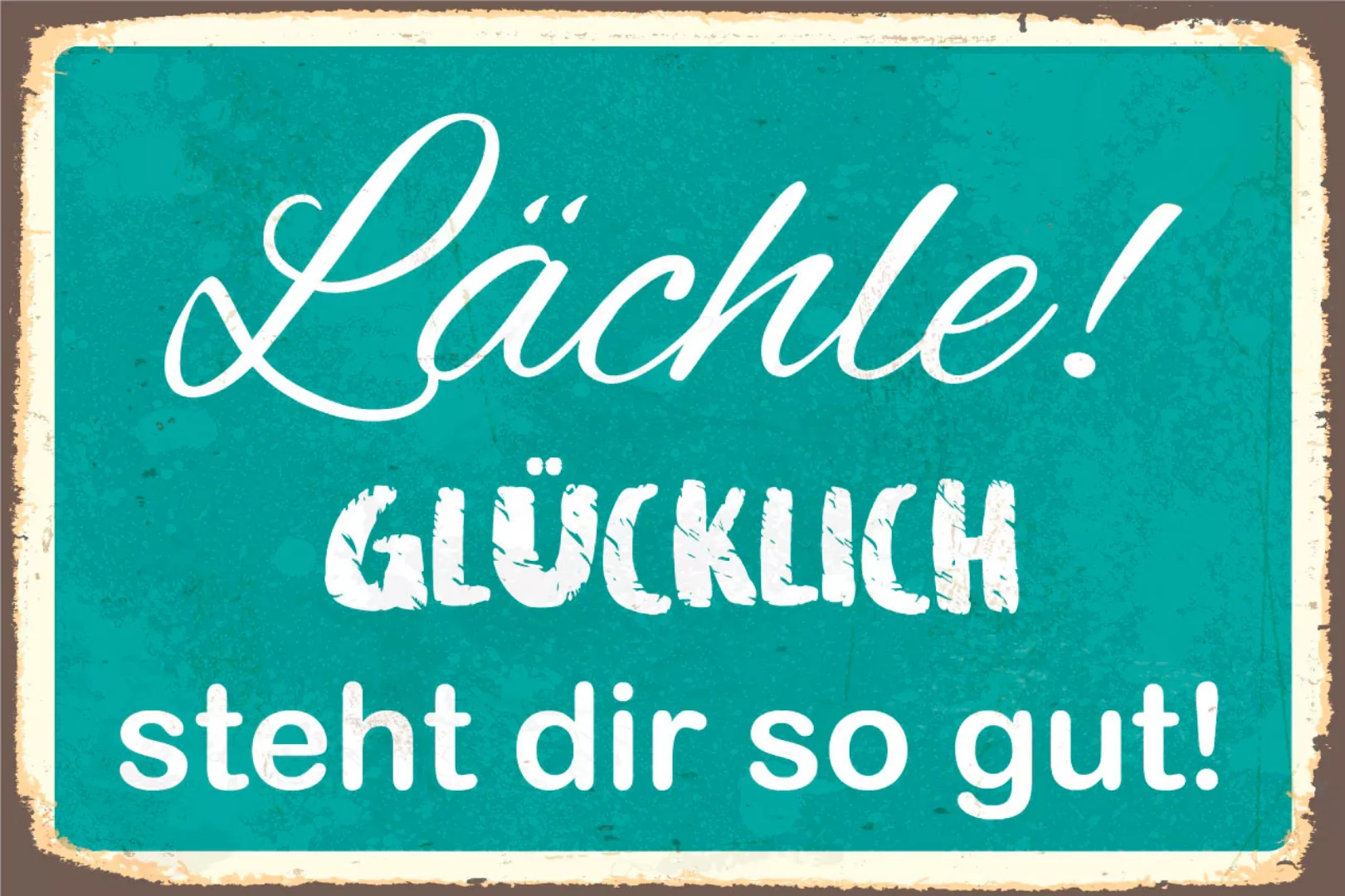 queence Metallbild "Glücklich", Schriftzüge, (1 St.), Stahlschilder günstig online kaufen
