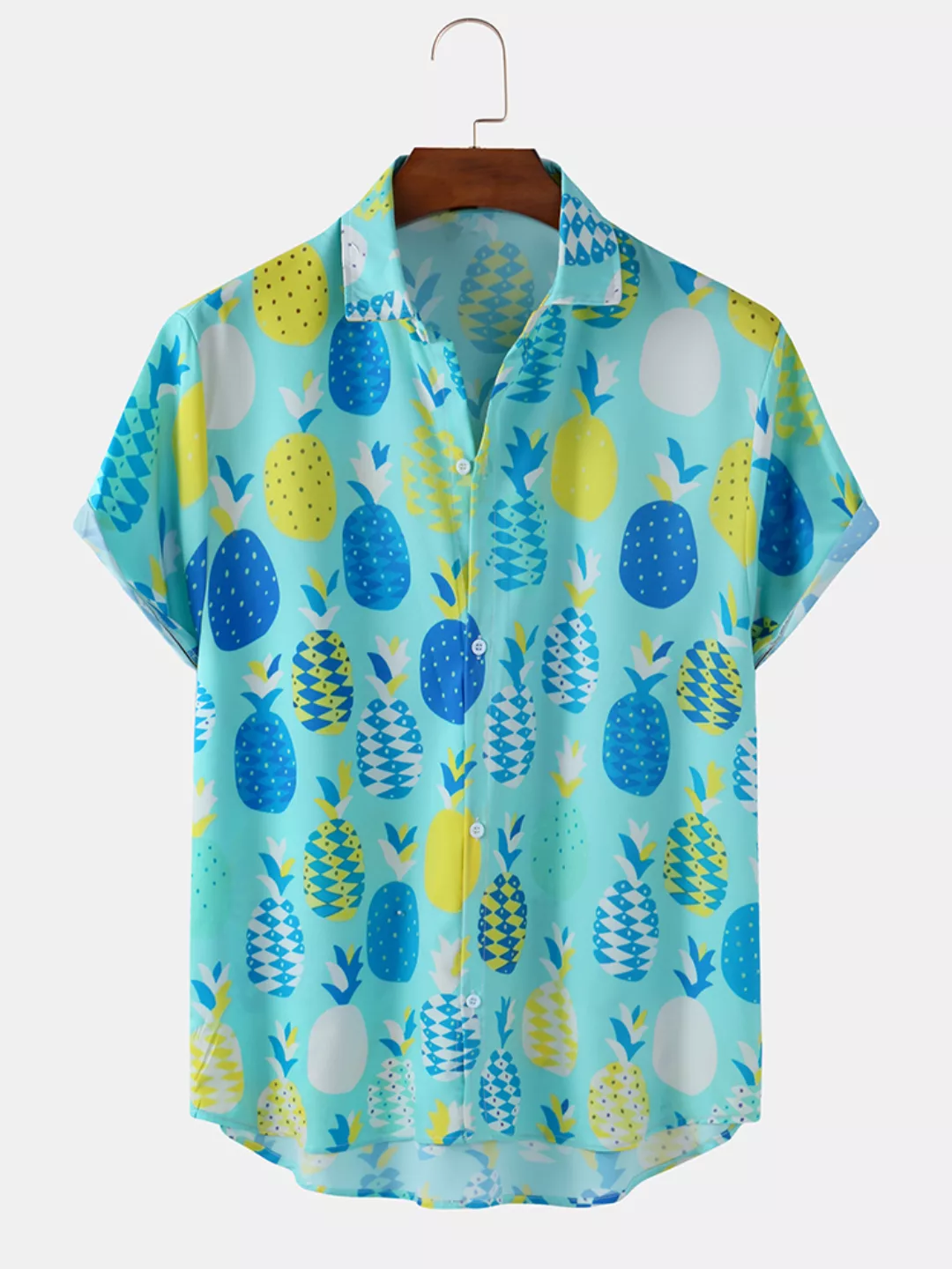 Mens Funny Cartoon Ananas Print Kurzarm Casual Light Shirts günstig online kaufen