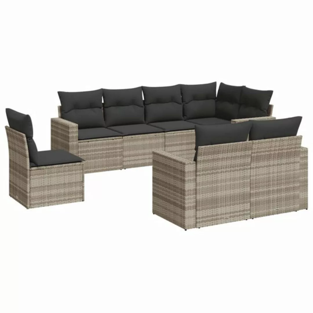 vidaXL Sofaelement 8-tlg. Garten-Sofagarnitur mit Kissen Hellgrau Poly Ratt günstig online kaufen