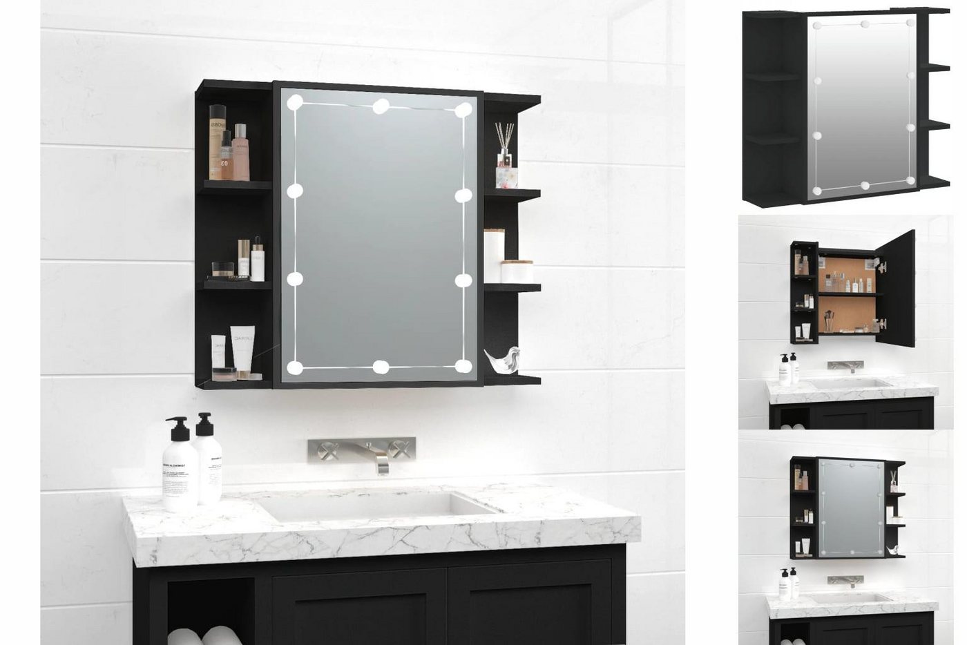 vidaXL Spiegelschrank Spiegelschrank mit LED Schwarz 70x16,5x60 cm günstig online kaufen